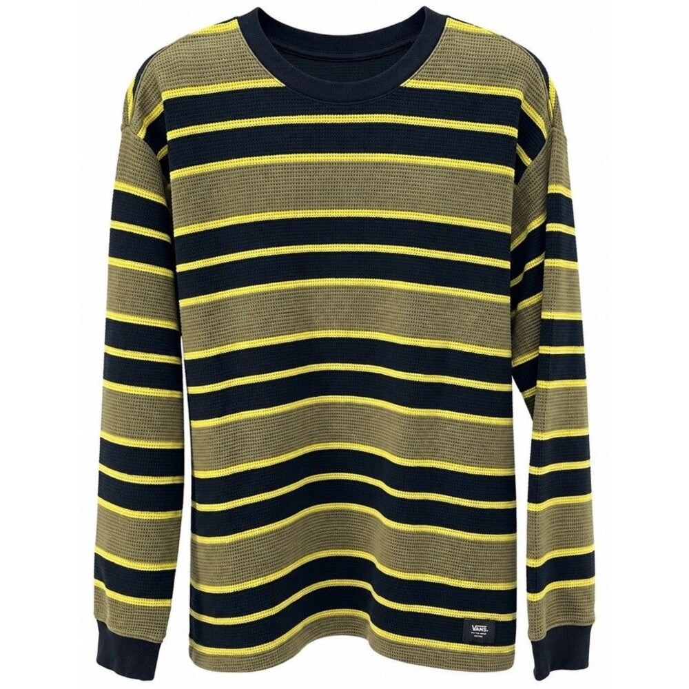 Vans Men’s Small Loose Fit Shirt Green Striped Logo Skater Long Sleeve Excellent